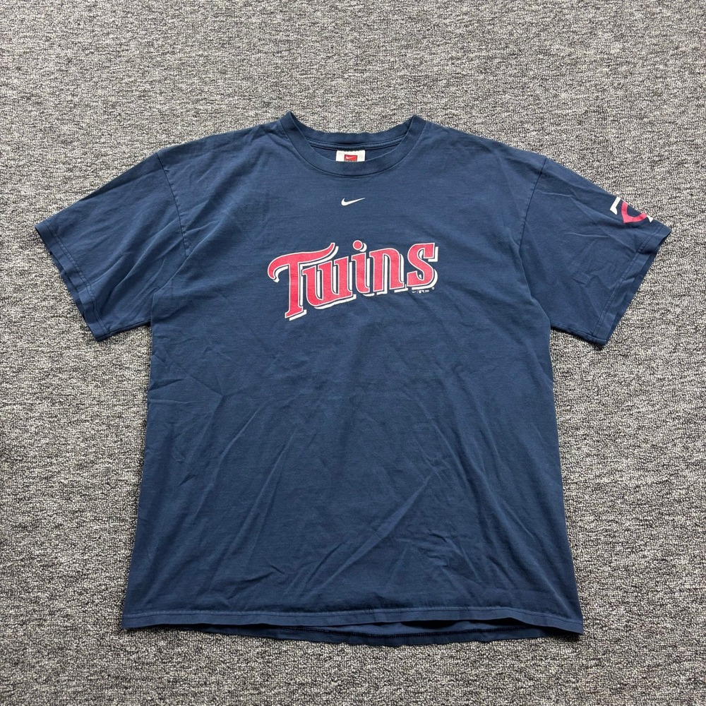 Y2K 2000s Nike Center Swoosh Minnesota Twins Graphic Navy Blue T-Shirt Size XL